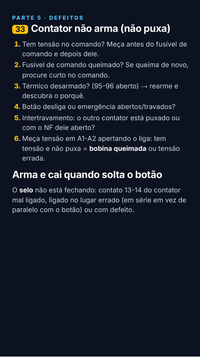 Defeitos: contator não arma